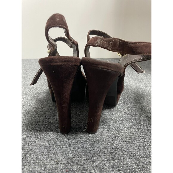 LC Lauren Conrad Womens Heels Platform SZ 6M Brown Strap Peep toe - Picture 8 of 12